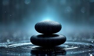 Zen meditation stone balanced in a starfield
