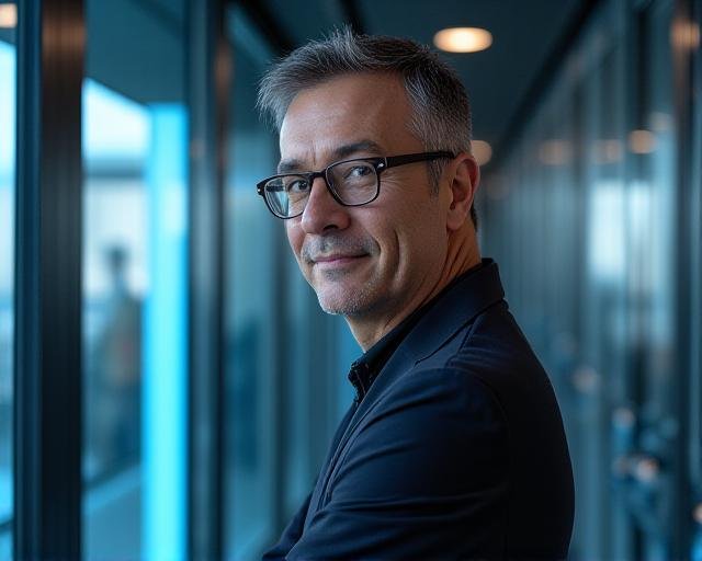 Nebulara Coaching Founder in a modern, space-themed studio in New Delhi